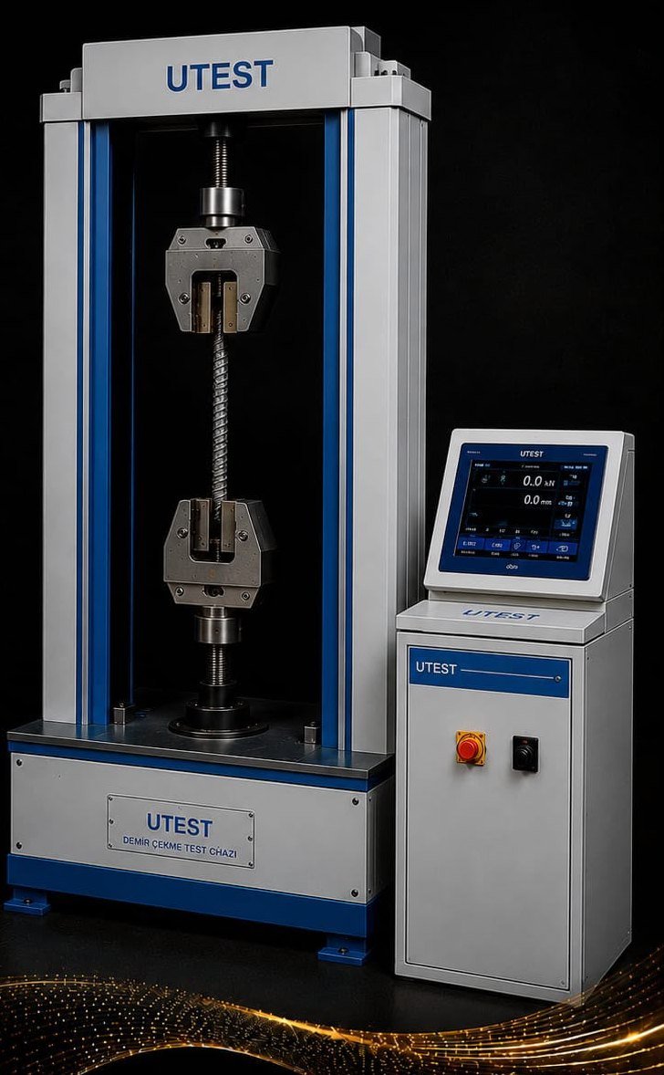 Evrensel test cihazı ile inşaat çeliği çekme deneyi