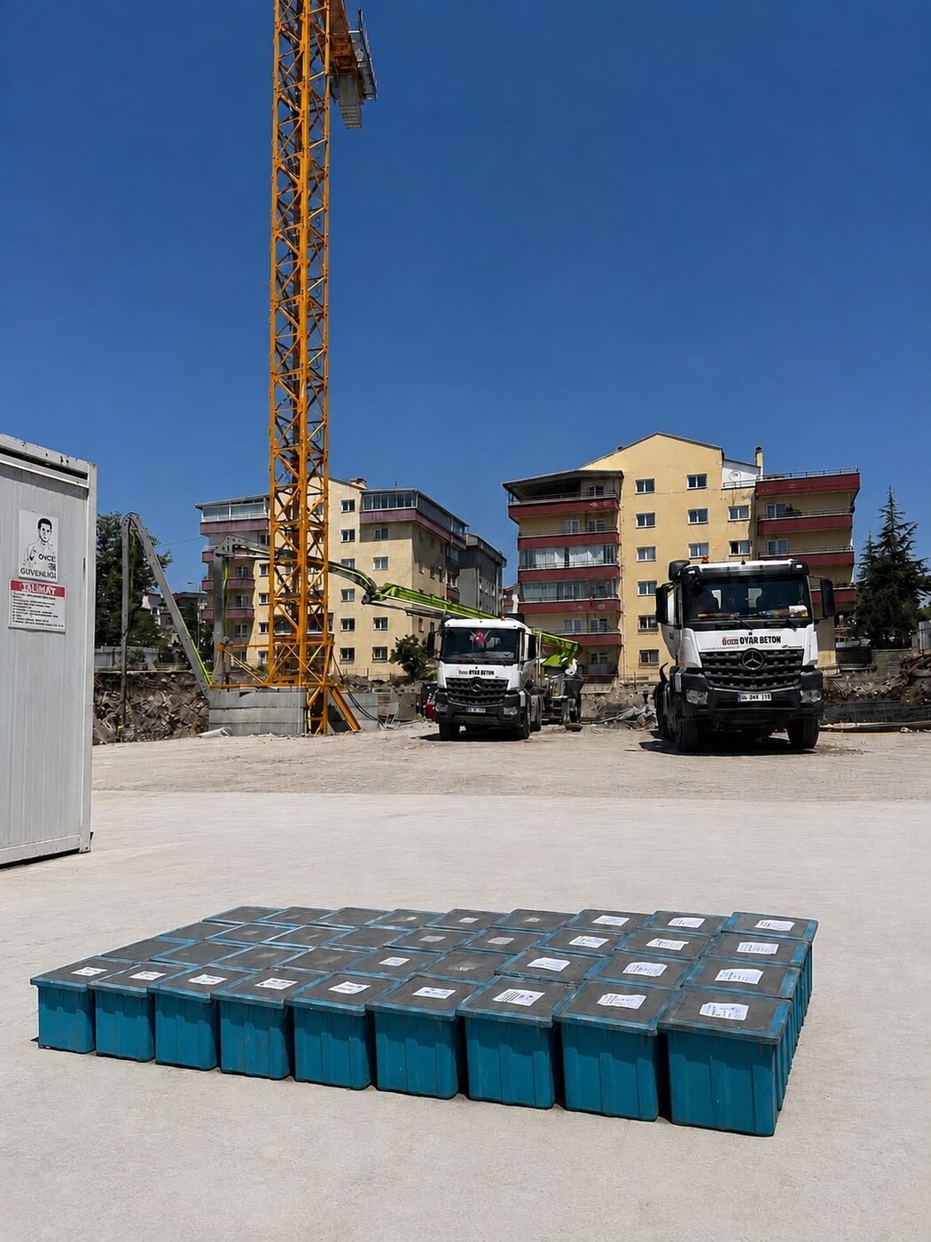 Transmikser teslimatı sırasında alınan beton numune serisi